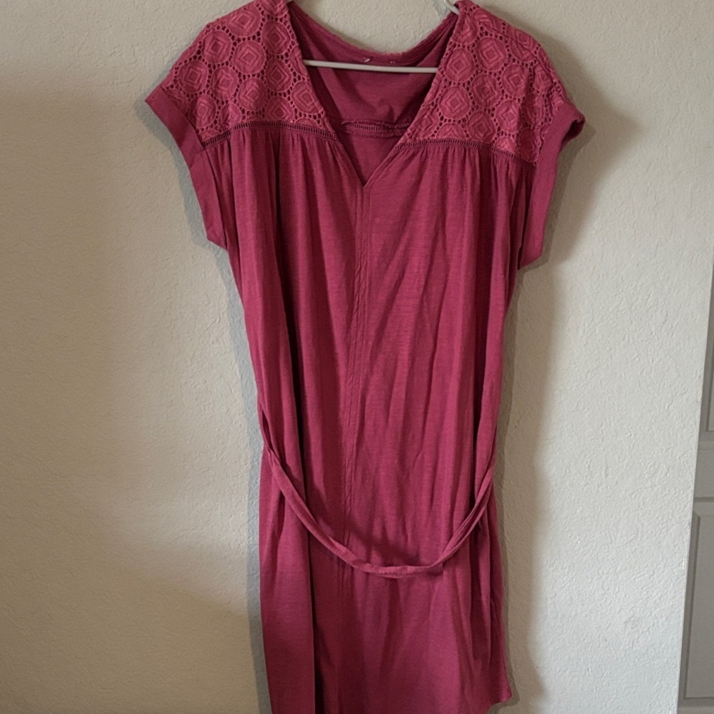 Red Crochet Detail Casual Midi Dress